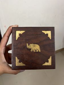 Wooden Trinket Box with Elephant Inlay