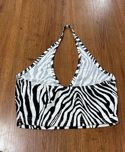Zebra Print Halter Neck Crop Top