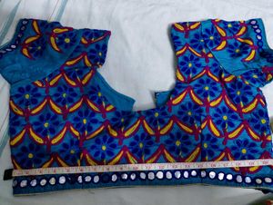 Blue Embroidered Blouse with Mirror Work