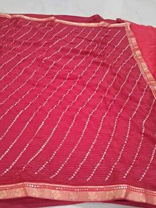 Red Georgette Saree with Silver Print