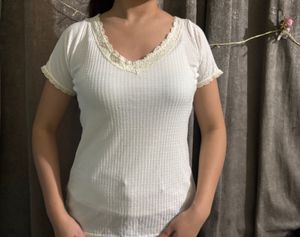 Lace Trim Ribbed Top