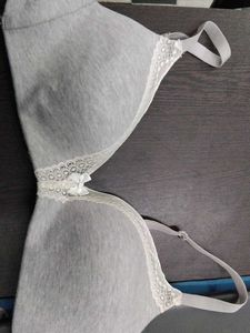 Comfortable Grey Lace Trim Bra