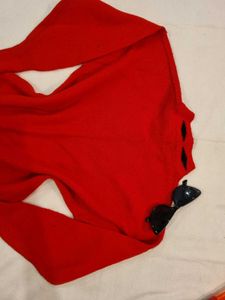 Vintage Red Floral Mock Neck Sweater