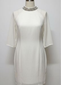 Elegant White Beaded Neckline Dress
