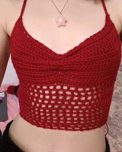 Red Crochet Halter Top