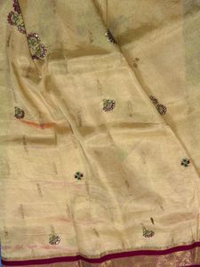 Custurd-Cream Saree with Maroon &amp; Gold Border