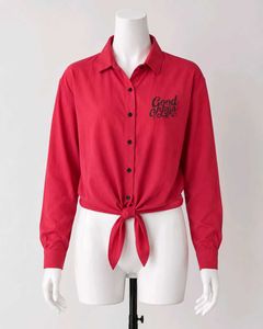 Women's Red Tie-Knot Cotton Blend Shirt |
