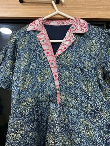 Blue Ethnic Gown with Pink Collar