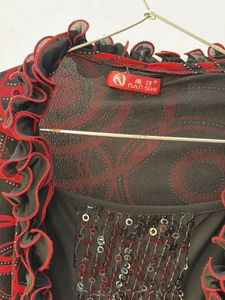 Chic Black &amp; Red Sequin Top with Ruffle Trim