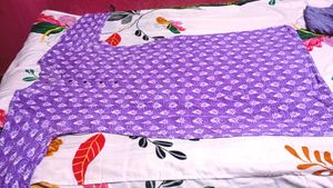 Purple Floral Print Kurta  with Dupatta