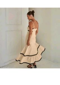 Chic Cream &amp; Black Ruffled Maxi Dress