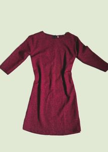 Maroon Textured Long Sleeve Dress