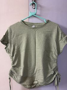 Sage Green Ruched Dot Top