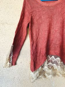 Pink Lace Trim Sweater