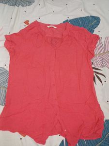 pinkish red button half shirt top