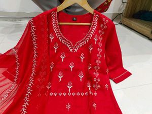 New Red Nazmin Duppata Pant sets with Handwork