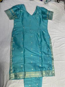 Beautiful Teal Kurta Set with Gold Print