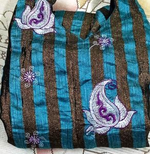 🇬🇧Teal and Gold Striped Kurti with Paisley Print