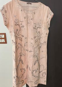 Linen Short Kurti, Silver Embroidery &amp; Bead Work