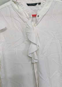Chic White Ruffle Front Top of westside brand
