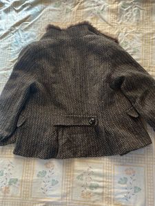 Chevron Pattern Jacket with Faux Fur Collar