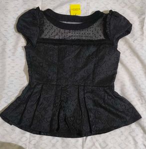 Elegant Black Heart Jacquard Peplum Top