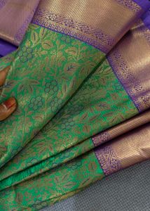 Elegant Green &amp; Purple Pattu Saree