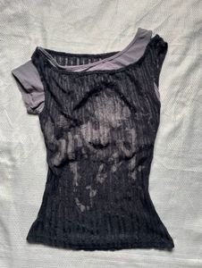 Unique Black Sheer Graphic Top