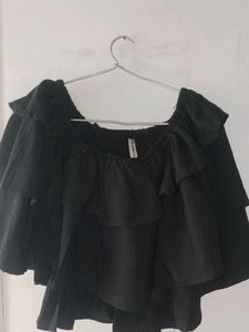Chic Black Ruffled Off-Shoulder Top