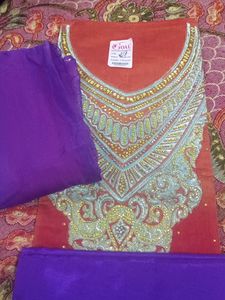 Chanderi Rust Colour Silver Work Soft Duptta