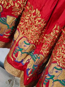 Vibrant Red Elephant Embroidered choli