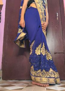 Royal Blue Embroidered Saree 💙 💛