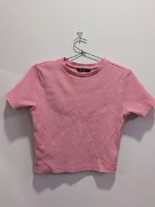 Pink Ribbed Crop Top