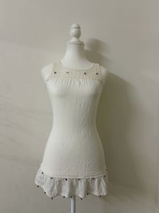 White Crochet Neck Tunic Top✨
