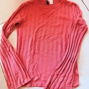Ribbed Coral Long Sleeve Top