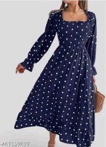 Navy Blue Polka Dot Midi Dress