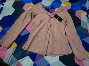 Shein Elegant Pink Ruffle Neck Top