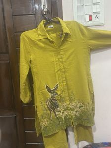 Stylish Yellow Kurta Set with Deer Print
