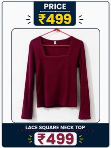 Maroon Lace Square Neck Top