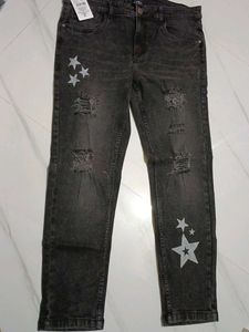 Distressed Black Jeans with Star Detail