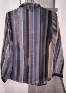 Striped Wrap Blouse with Button Detail