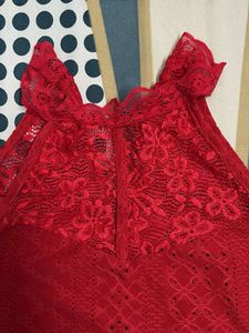 Red Lace Halter Neck Top