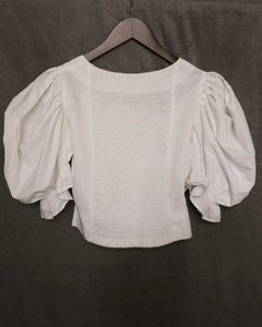 White Puff Sleeve Crop Top