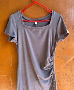 Ruched Grey Midi Dress
