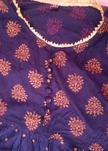 Navy Blue Printed Naira  with Gold Accents