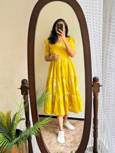Yellow Floral Tiered Midi Dress