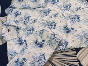 White n Blue Floral Print Top