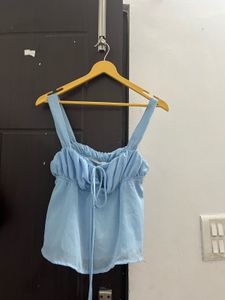 Sky Blue Smocked Tie-Front baby doll top