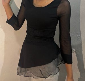 Sheer Sleeve Black Tunic Top