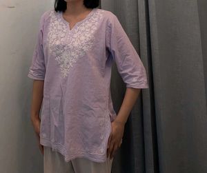Embroidered Lavender Cotton Kurta